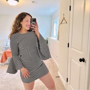 LIKELY Black White Houndstooth Long Sleeve Mini Dress 6